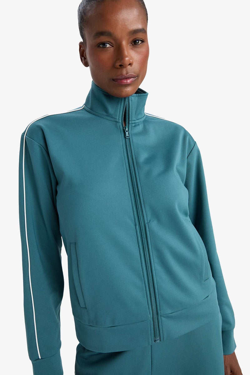 DeFacto Green Woman Standard Fit High Neck Soft Inside Zip-Up Sweatshirt Casual - Image 3